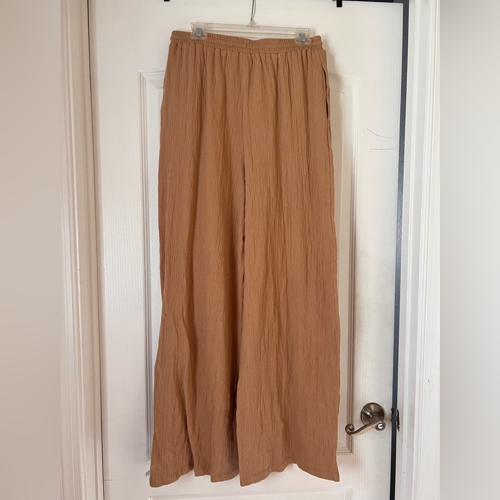 Asos Design crinkle shirred waist wide leg pants.